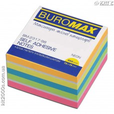 Бумажный клейкий блок 75x75мм 450л Buromax BM.2317-98 неон mix